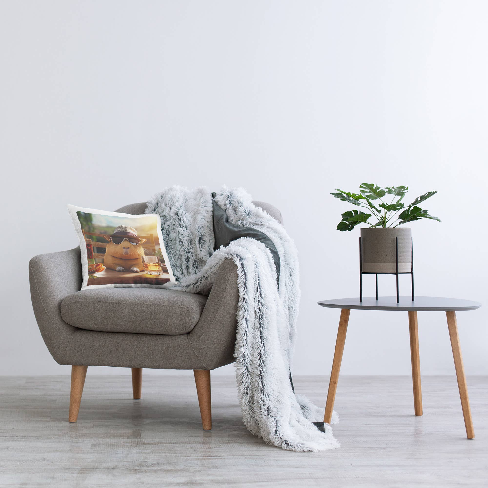 Capybara Sipping Beverage Decorative Pillow