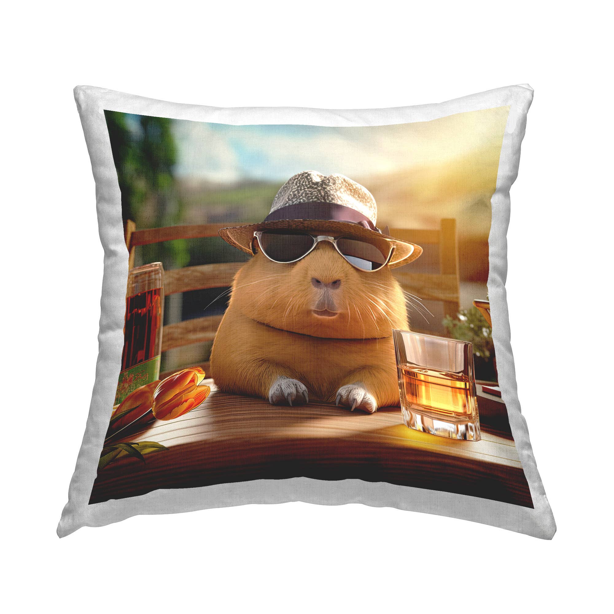 Capybara Sipping Beverage Decorative Pillow