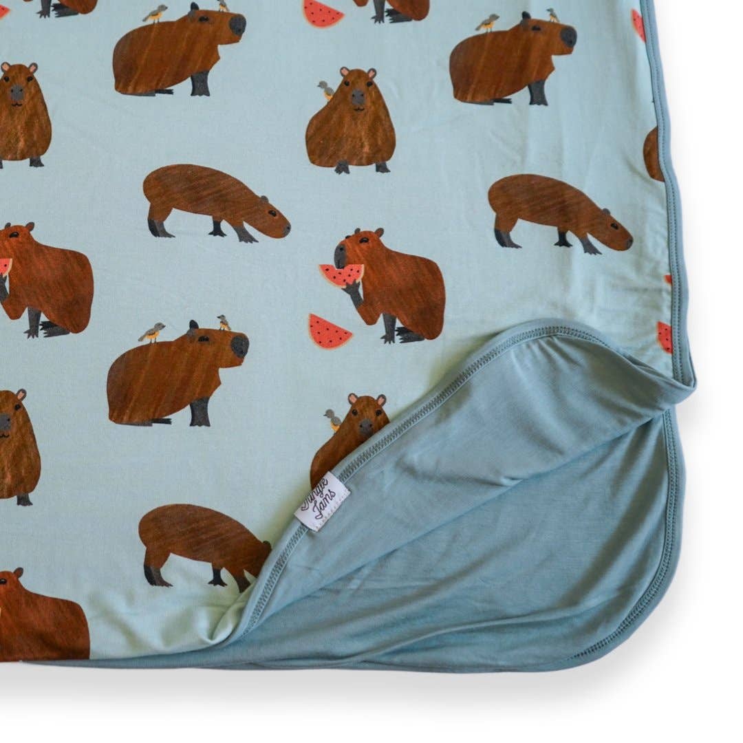 Reversible Double Layer Bamboo Blanket featuring Capybara Design