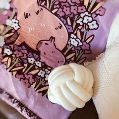 Pink Woven Blanket Featuring Chill Capybaras and Flowers