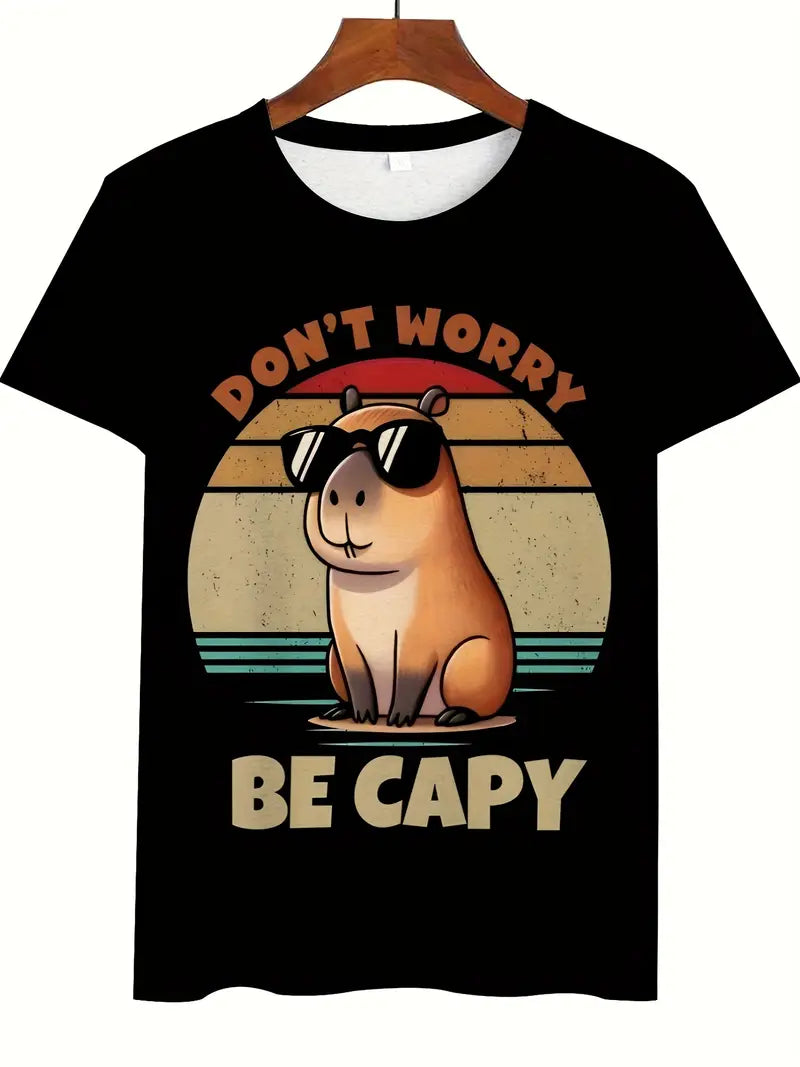 CapyCool Men’s 3D Capybara T-Shirt – Casual Short Sleeve Tee for Sports & Leisure – Soft Polyester Knit