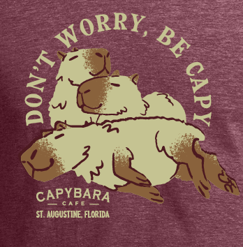 “Don’t Worry, Be Capy” Tee – Heather Cardinal Unisex Shirt