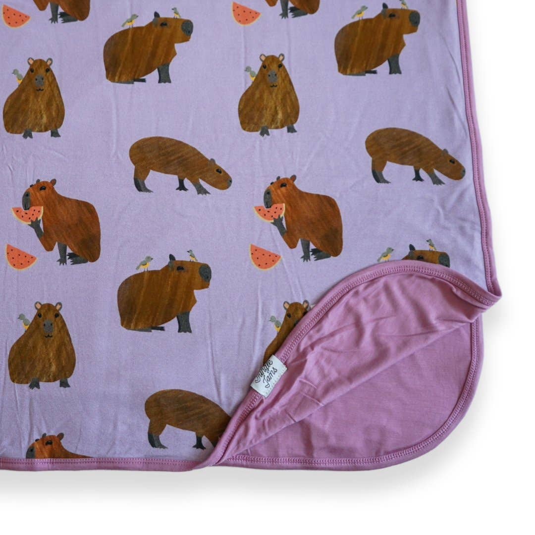 Reversible Double Layer Bamboo Blanket featuring Capybara Design