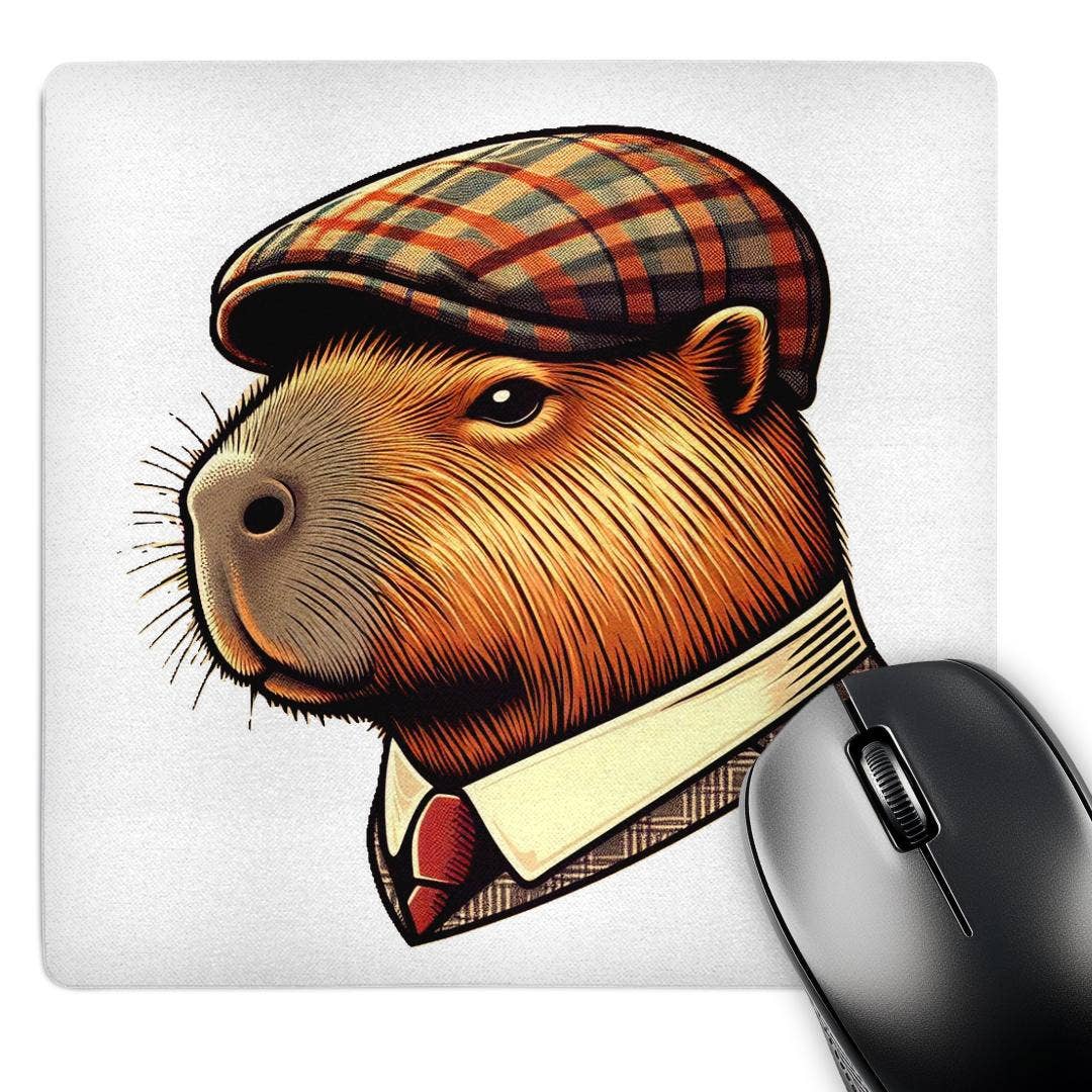 Funny Image of A Capybara Wearing A Cap, Mouse Pad