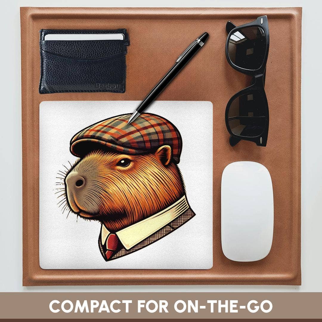 Funny Image of A Capybara Wearing A Cap, Mouse Pad