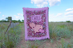 Pink Woven Blanket Featuring Chill Capybaras and Flowers